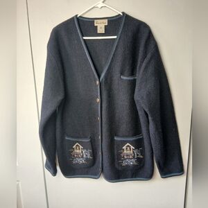 VINTAGE 100% Wool Sweater Brand Fous De Vous Size Small Navy Blue